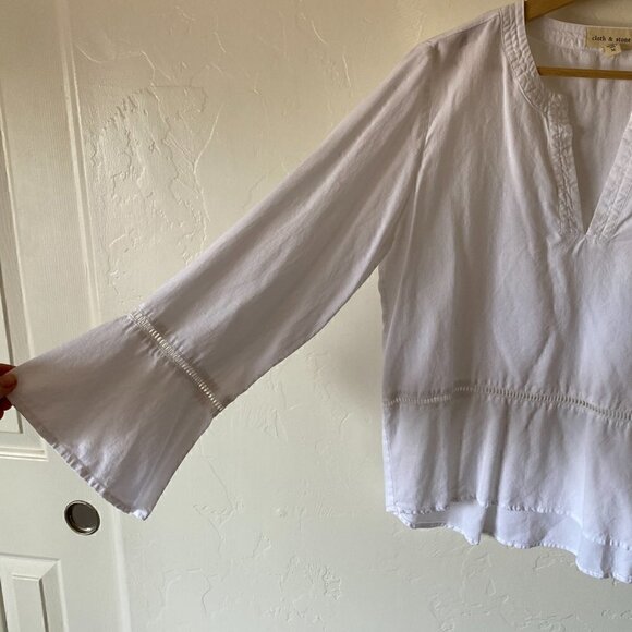 Cloth & Stone White Bell Sleeve Ladder Lace Inset Boho V-Neck Blouse Size M - Picture 4 of 10